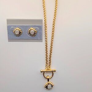 Vintage Gold-Tone Sunflower Toggle Necklace & Earring Set
